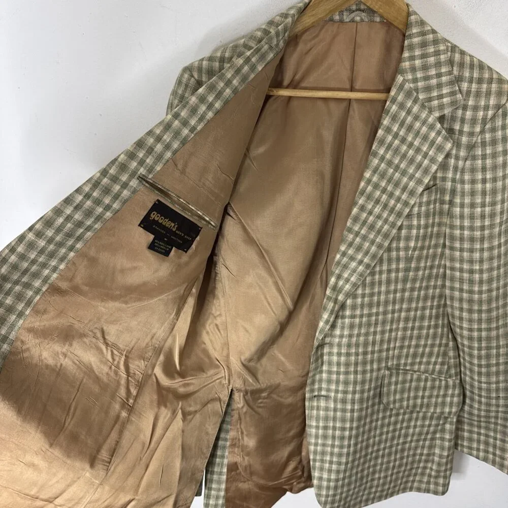70s Wool Linen Blazer 40 Green Tan Plaid Sport Coat Canada Gooden’s VTG‎ Mod